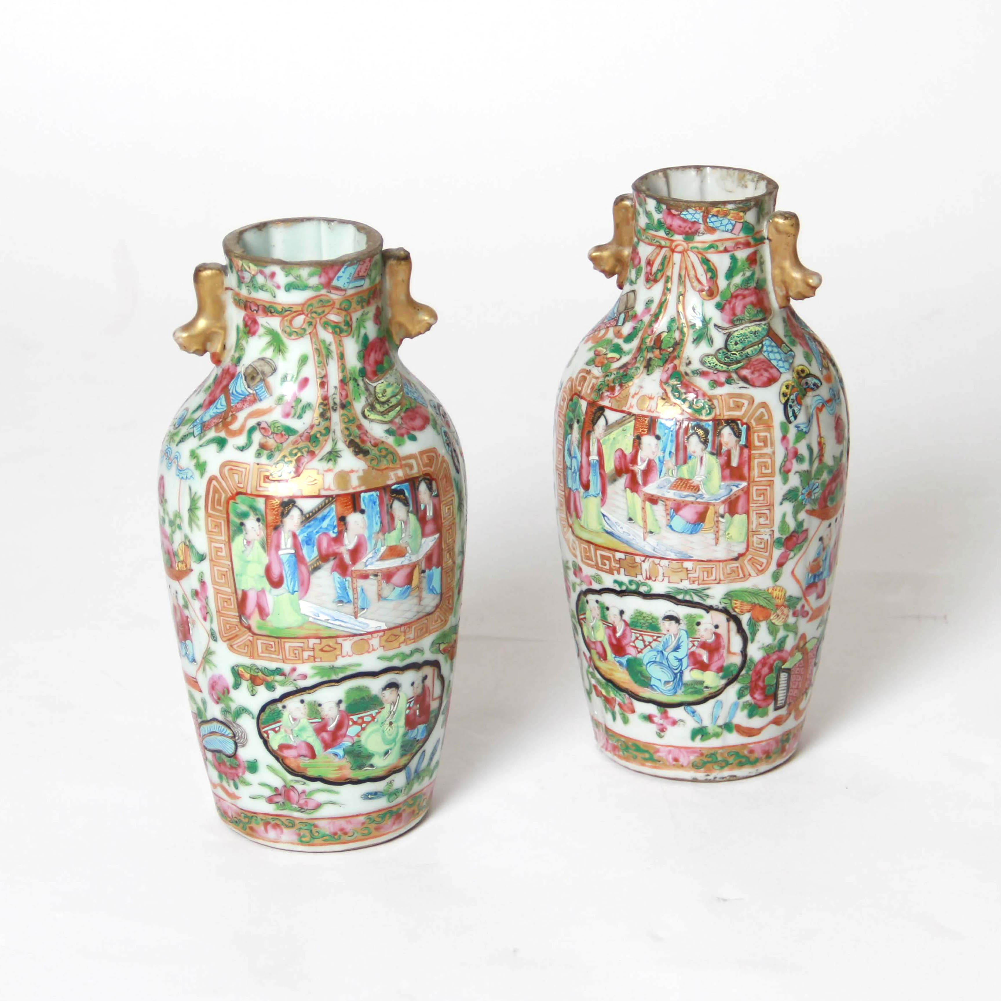Chinese Rose Medallion Hand-Painted Vases