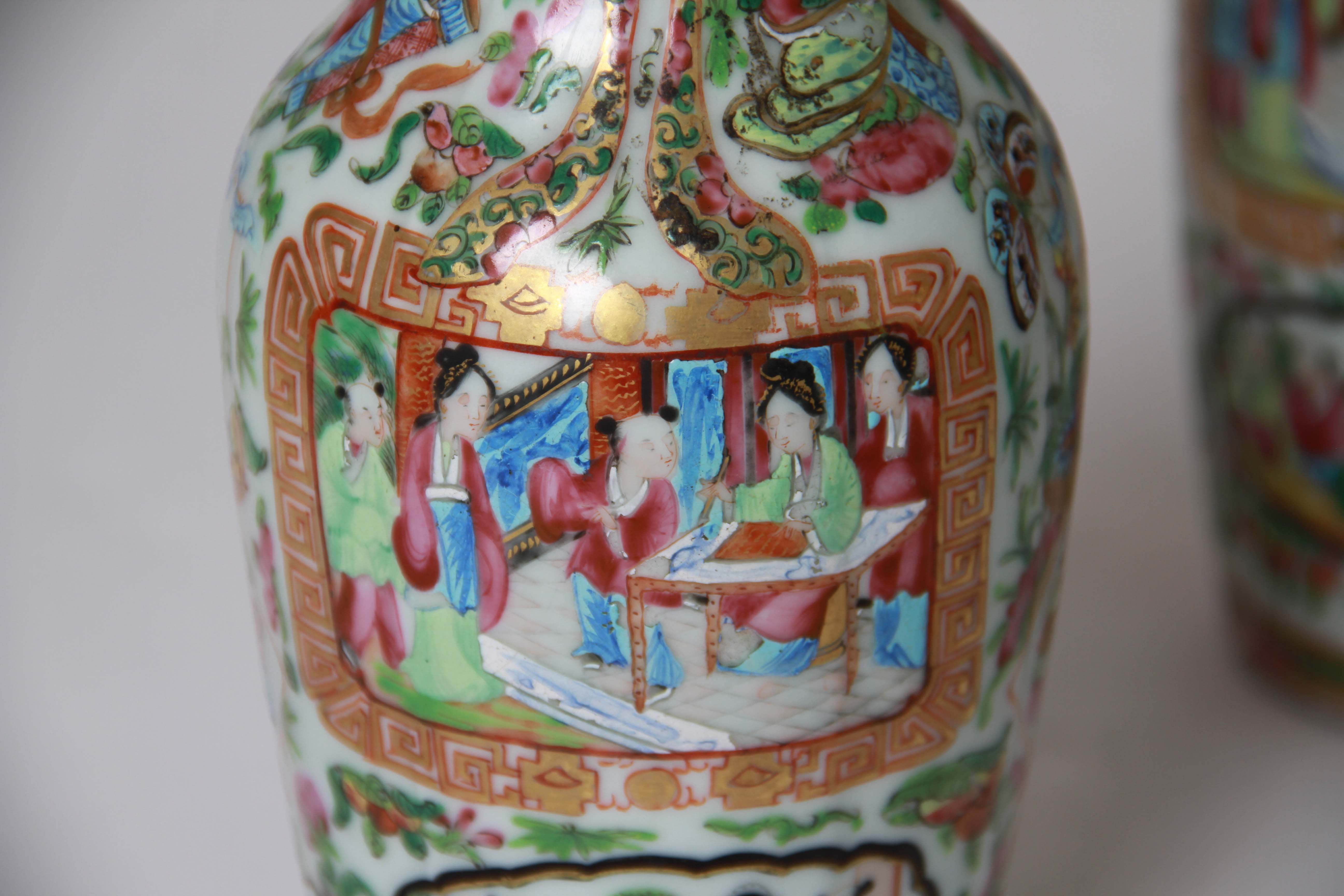 Chinese Rose Medallion Hand-Painted Vases