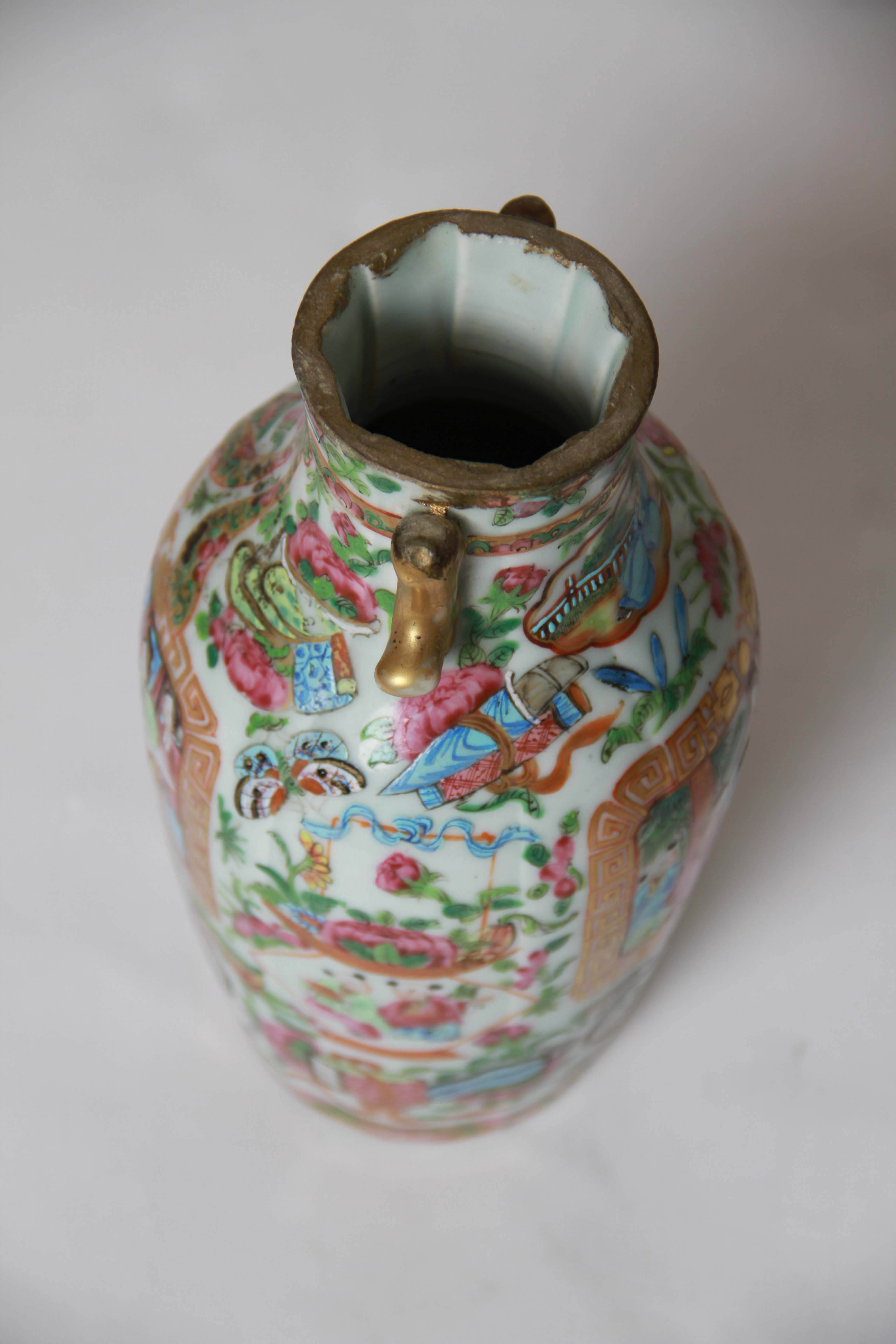 Chinese Rose Medallion Hand-Painted Vases