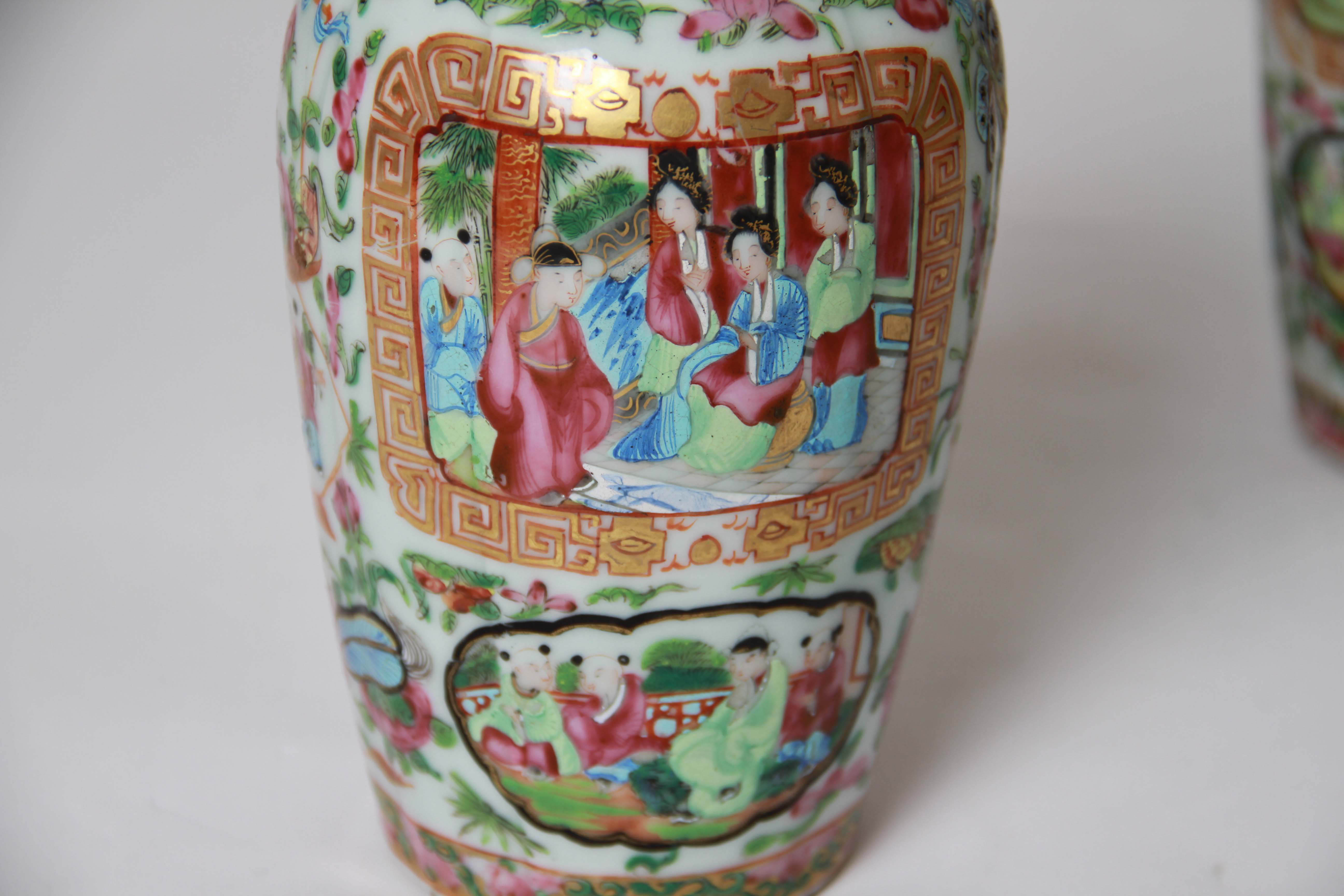 Chinese Rose Medallion Hand-Painted Vases