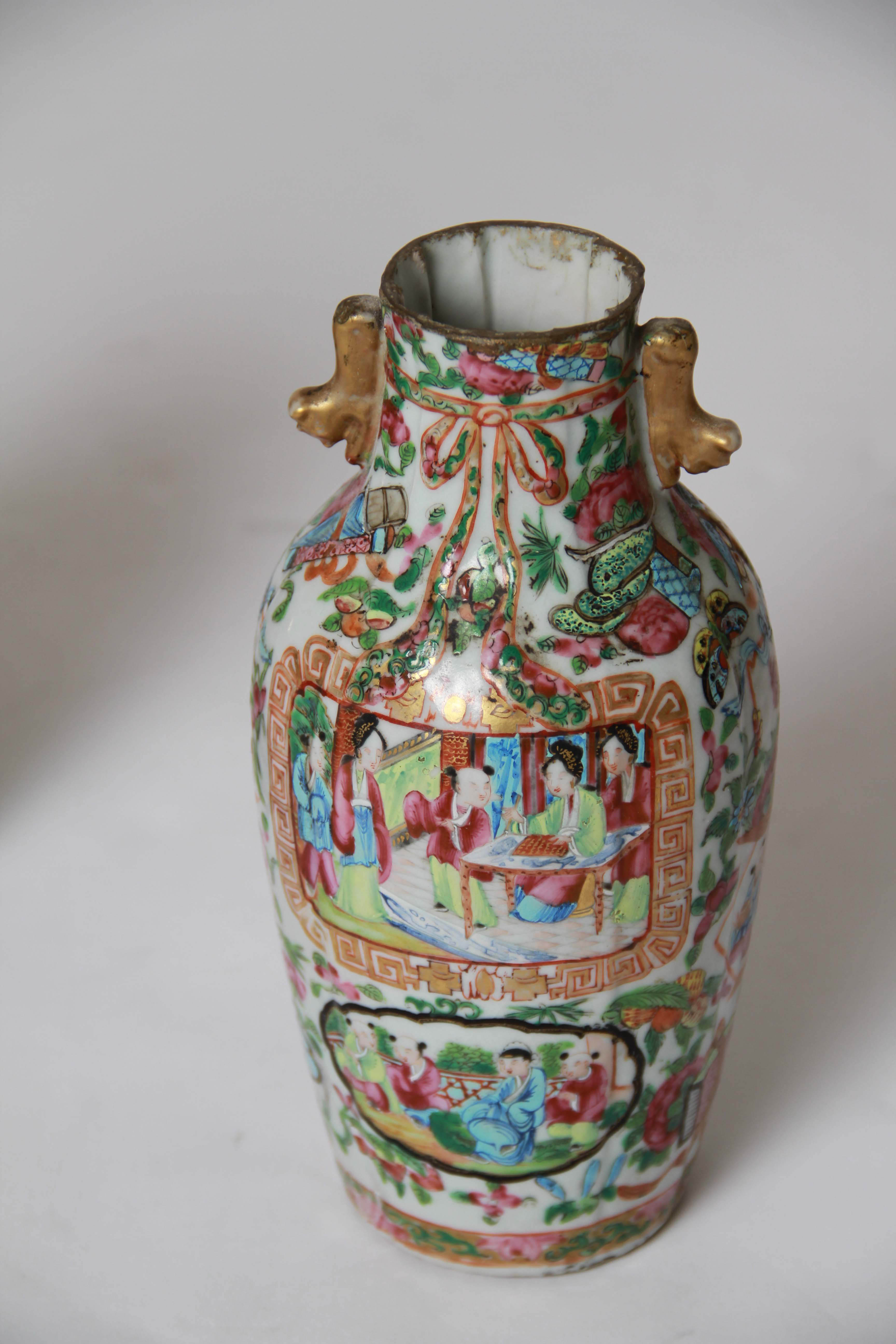 Chinese Rose Medallion Hand-Painted Vases