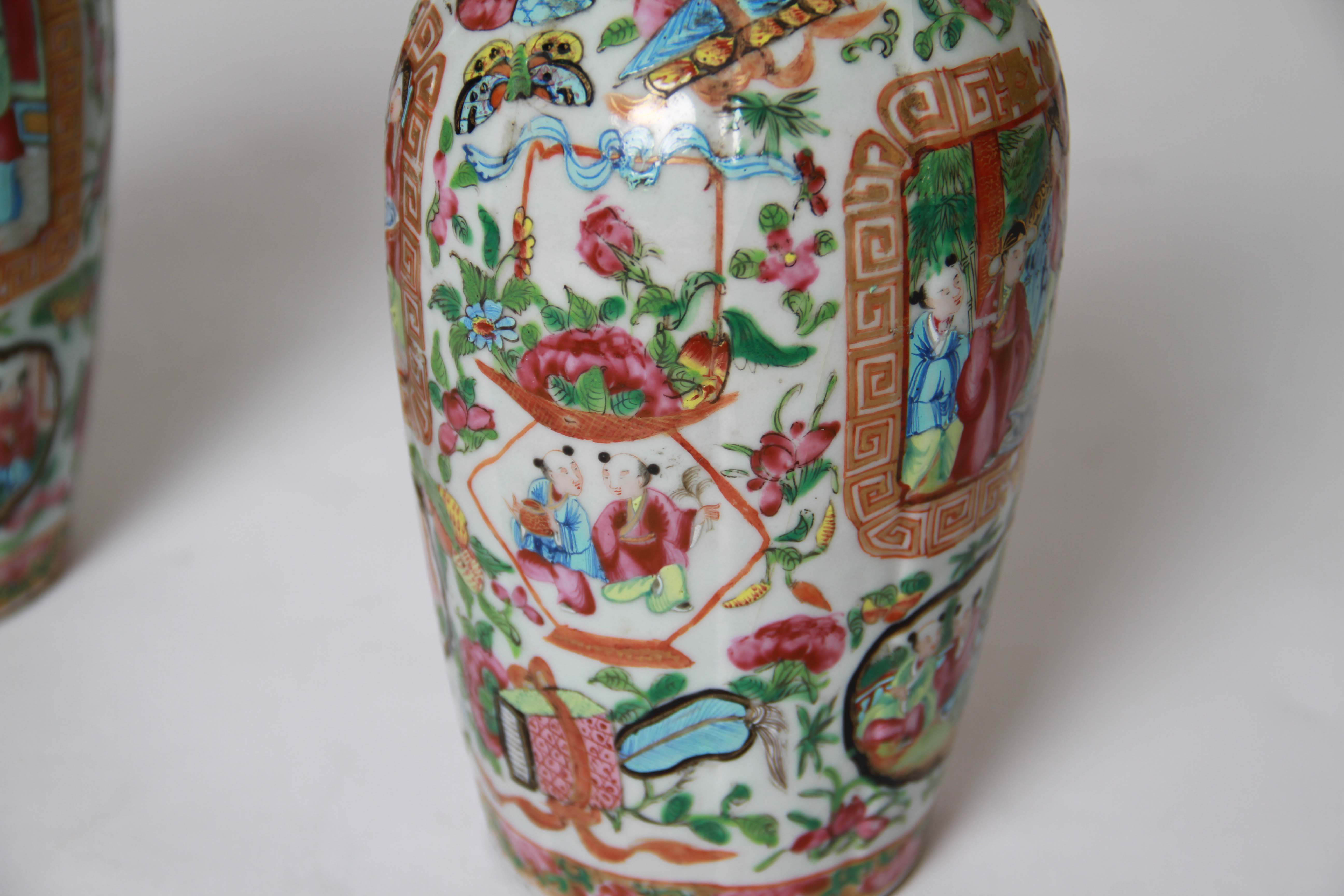 Chinese Rose Medallion Hand-Painted Vases