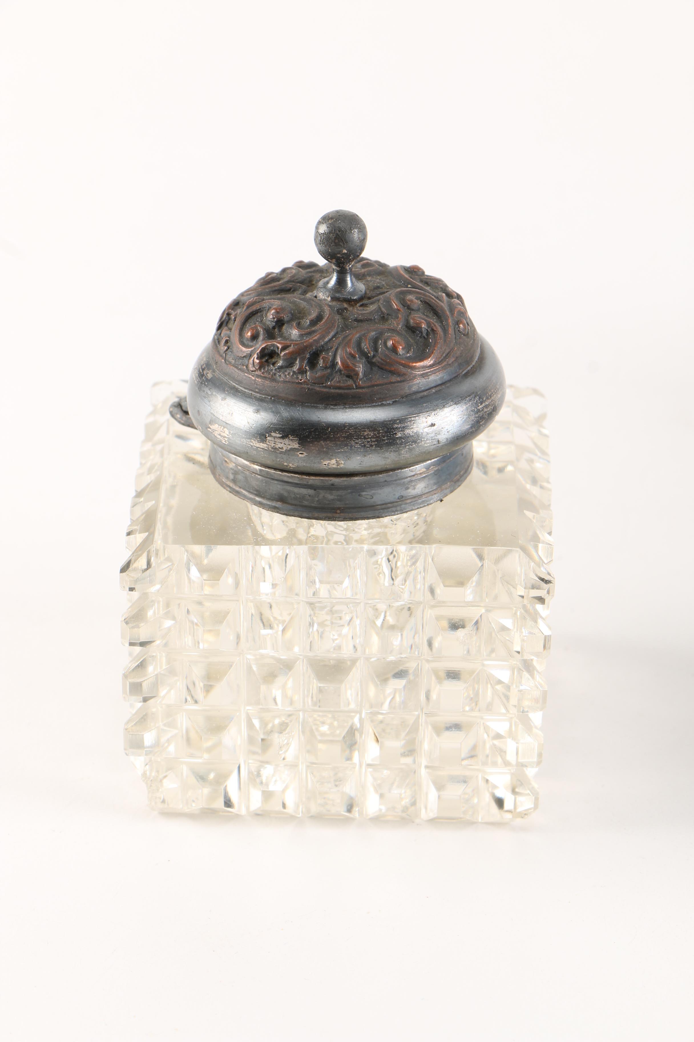 Vintage Kleinwort & Peerless Silver Plate Inkstand With Cut Glass Ink Jars