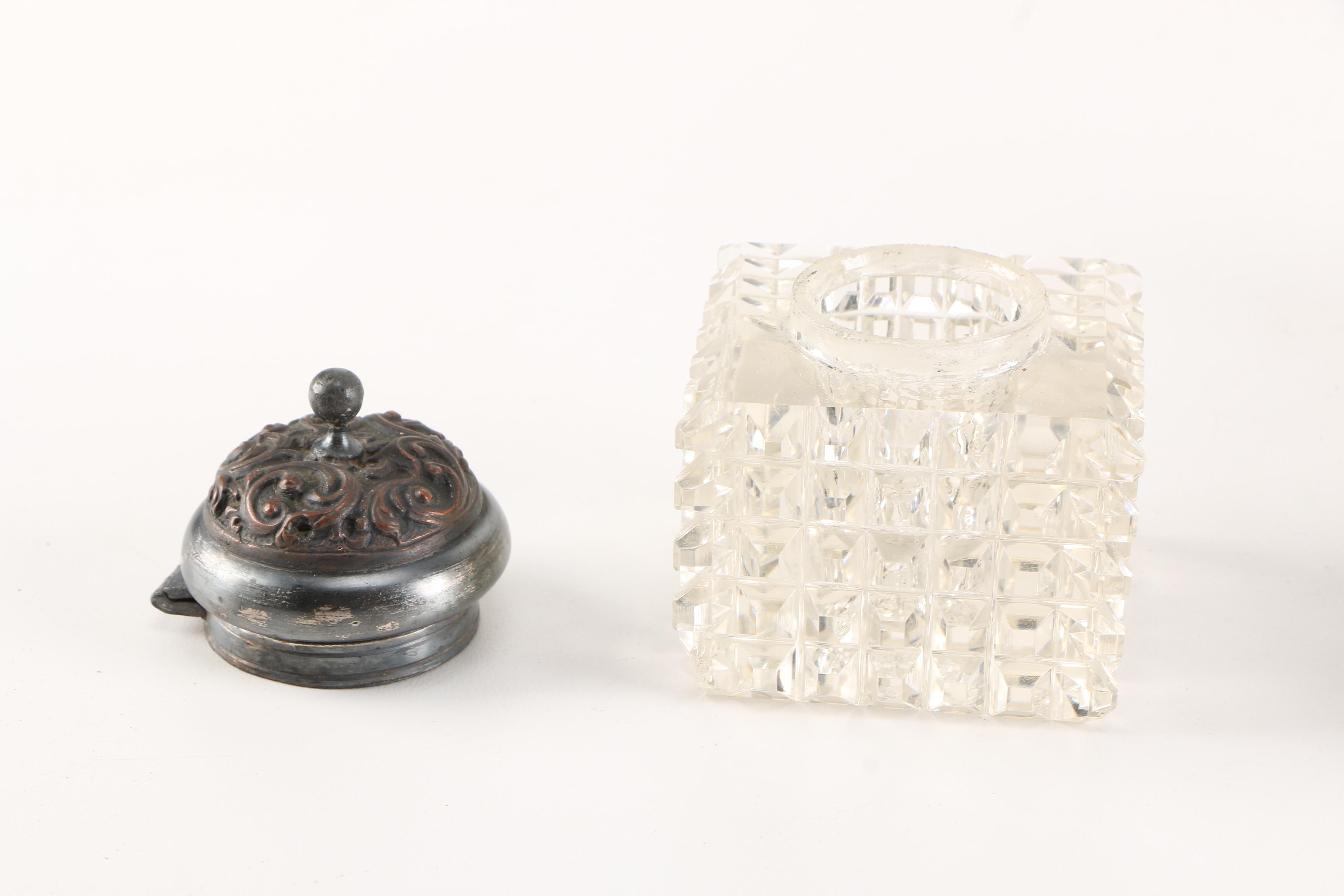 Vintage Kleinwort & Peerless Silver Plate Inkstand With Cut Glass Ink Jars