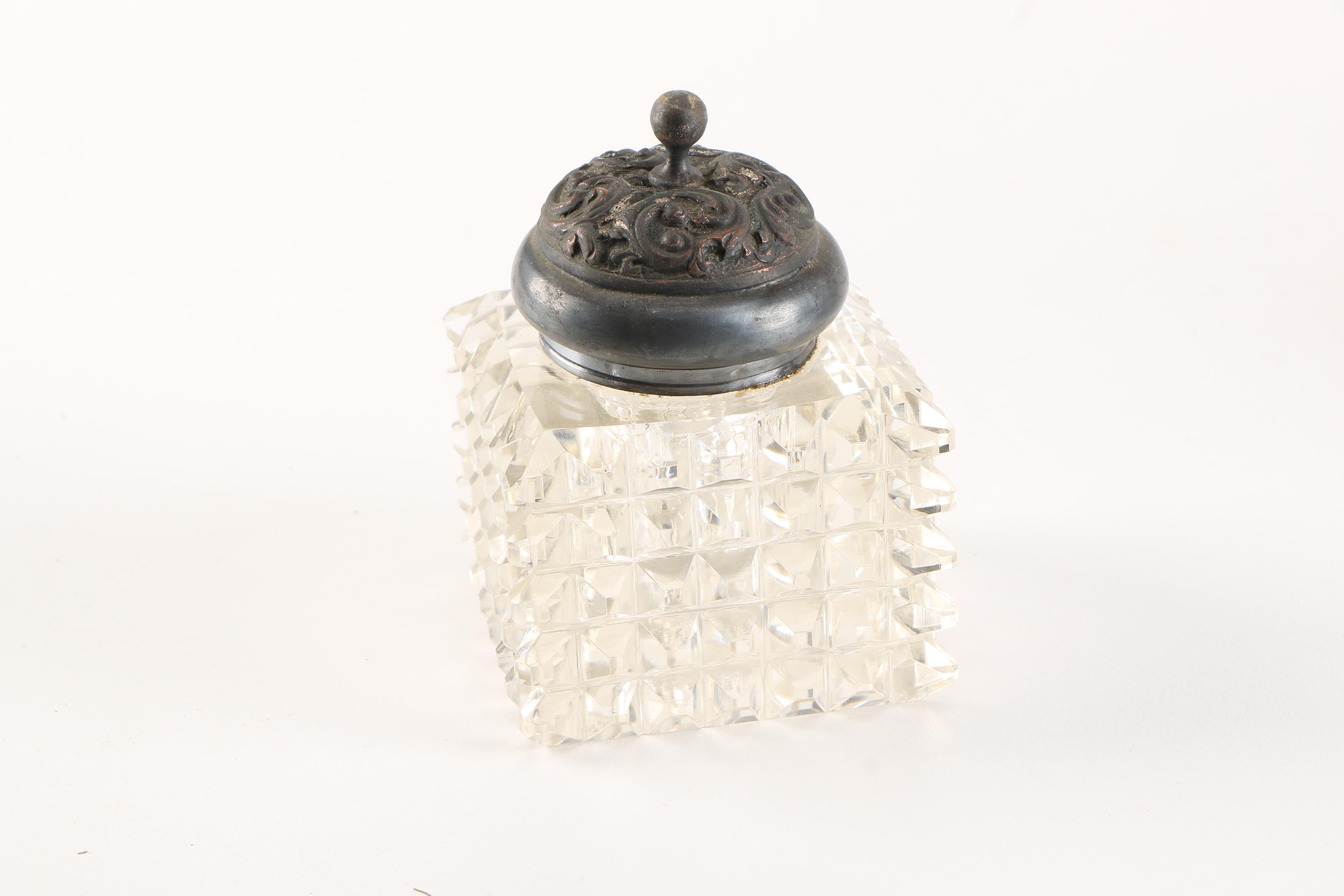 Vintage Kleinwort & Peerless Silver Plate Inkstand With Cut Glass Ink Jars