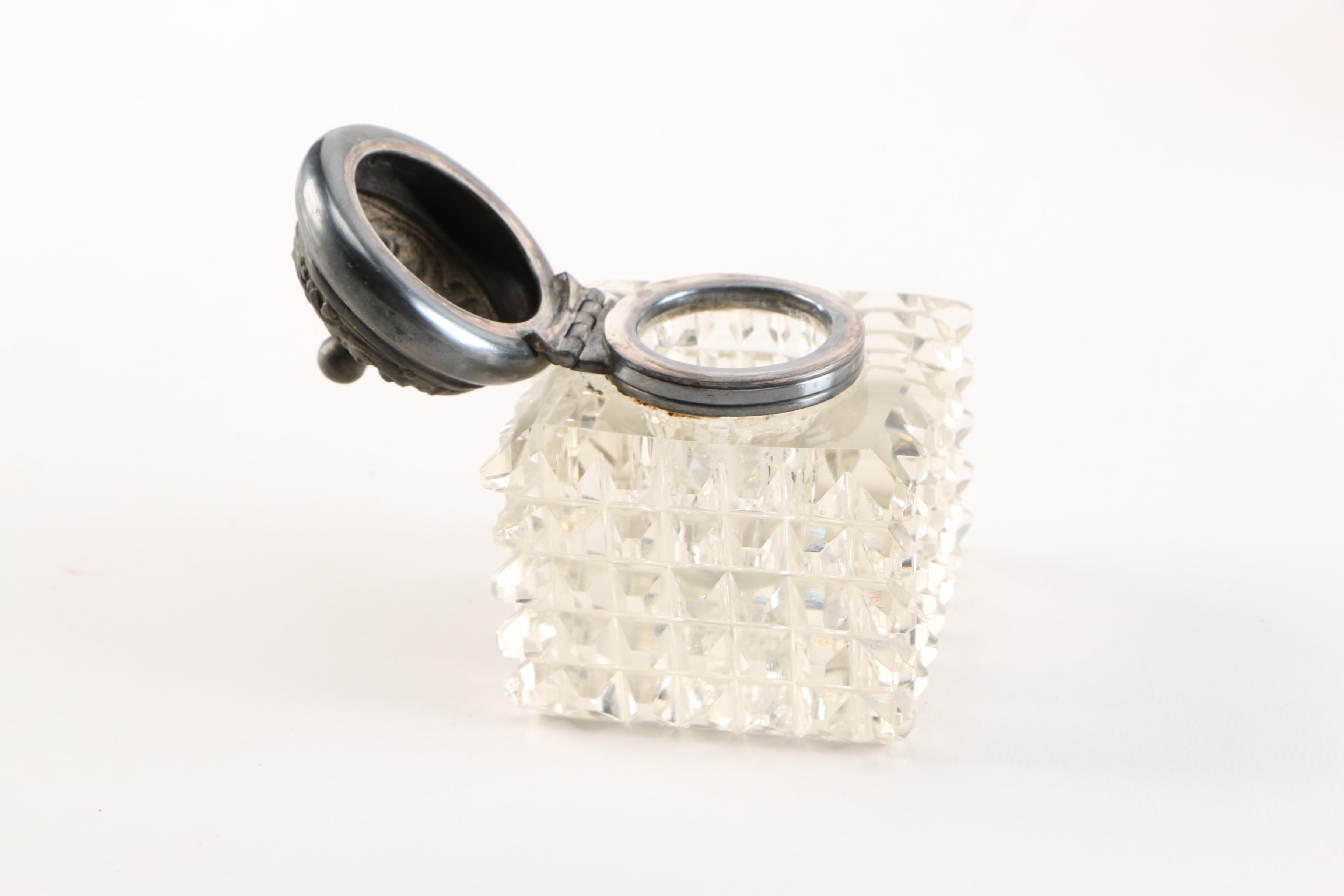 Vintage Kleinwort & Peerless Silver Plate Inkstand With Cut Glass Ink Jars