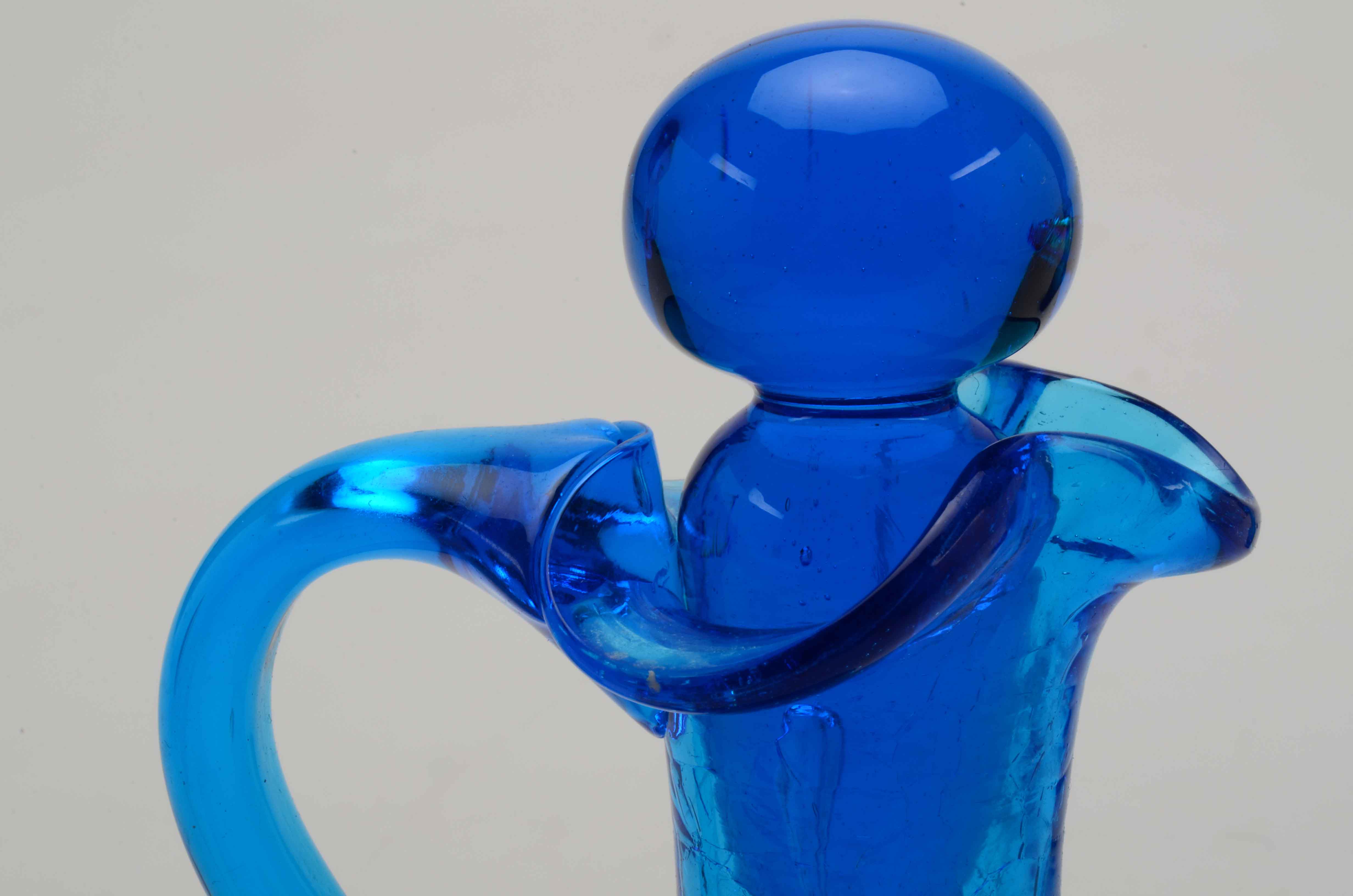 Pair of Blenko Style Blue Crackle Glass Cruets and Cordials