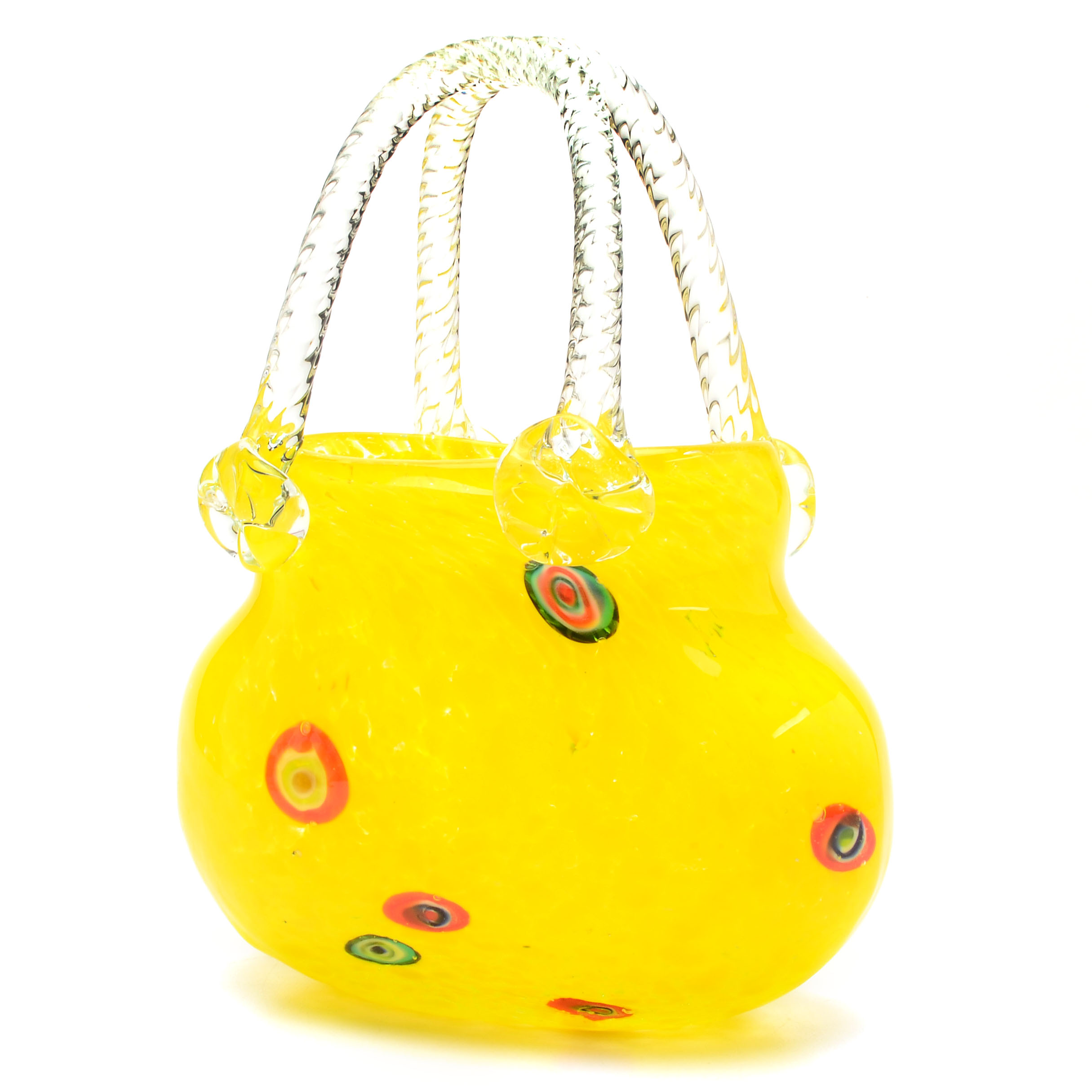 Murano Style Yellow Glass Basket