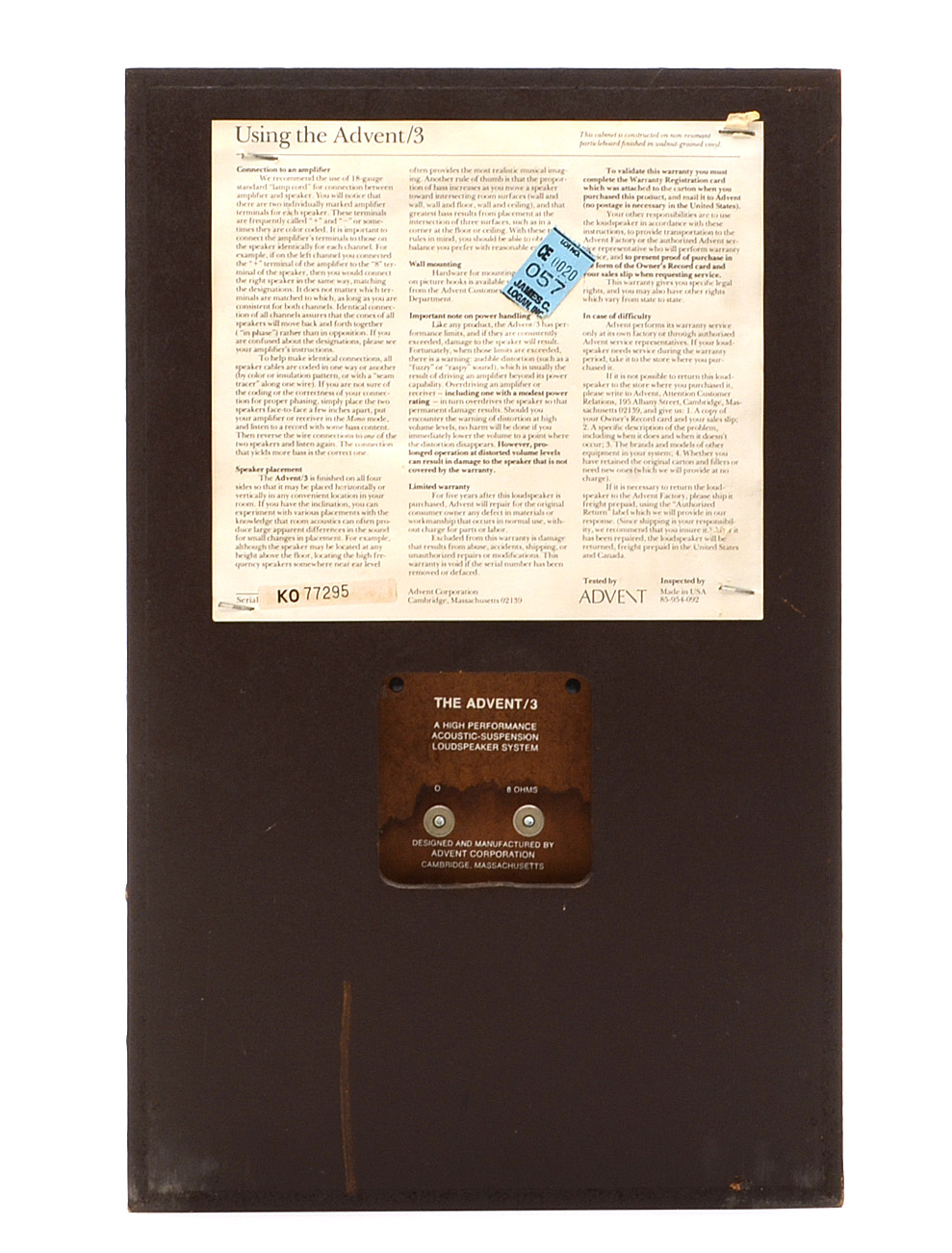 Circa 1976 Advent/3 Bookshelf Speakers