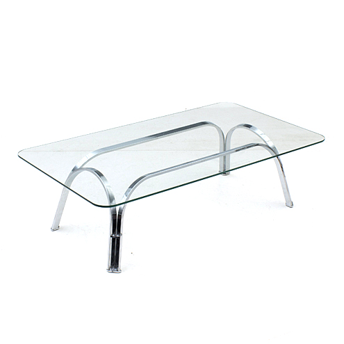 Roger Sprunger Style Chrome and Glass Coffee Table
