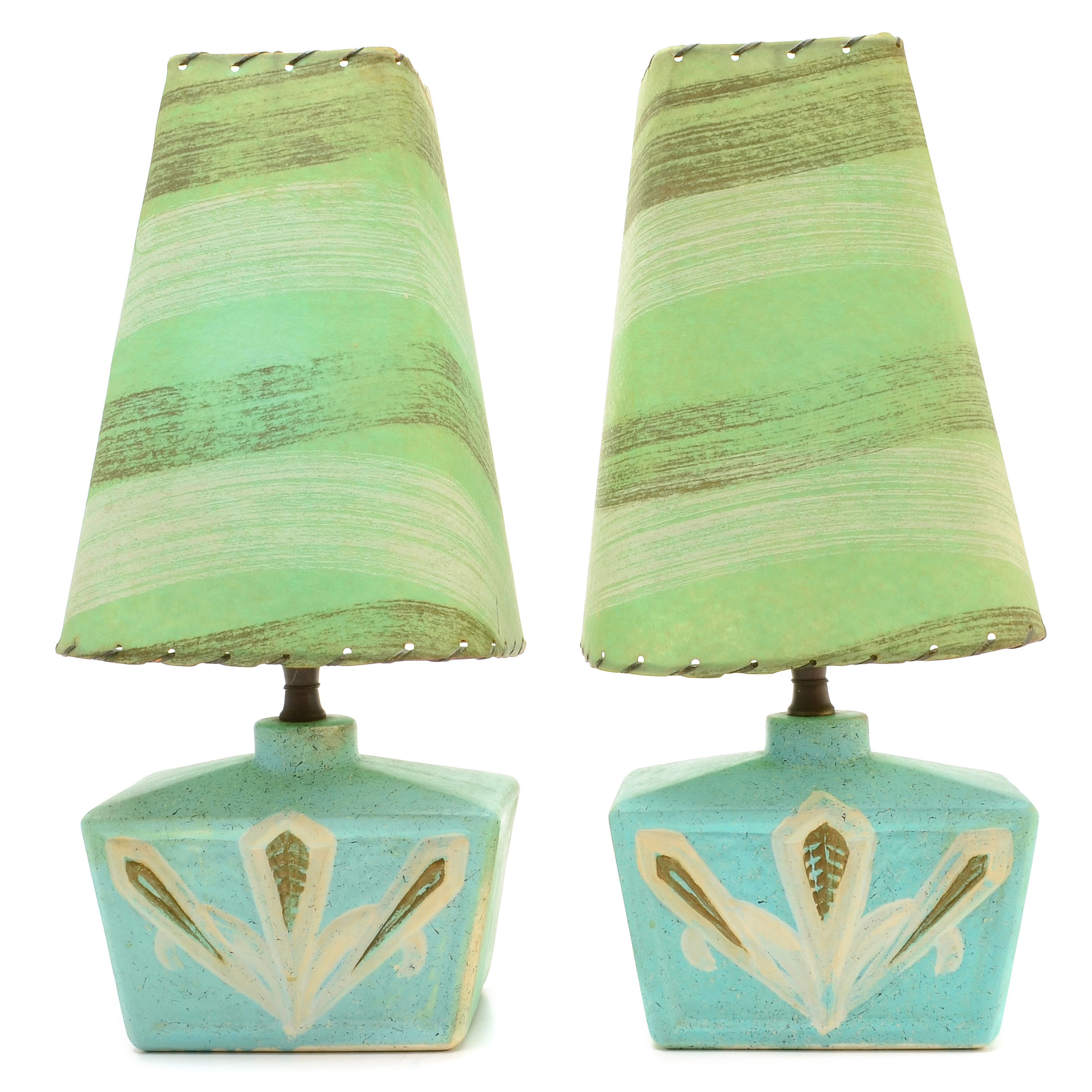 Pair of Vintage Table Lamps in Aqua Blue