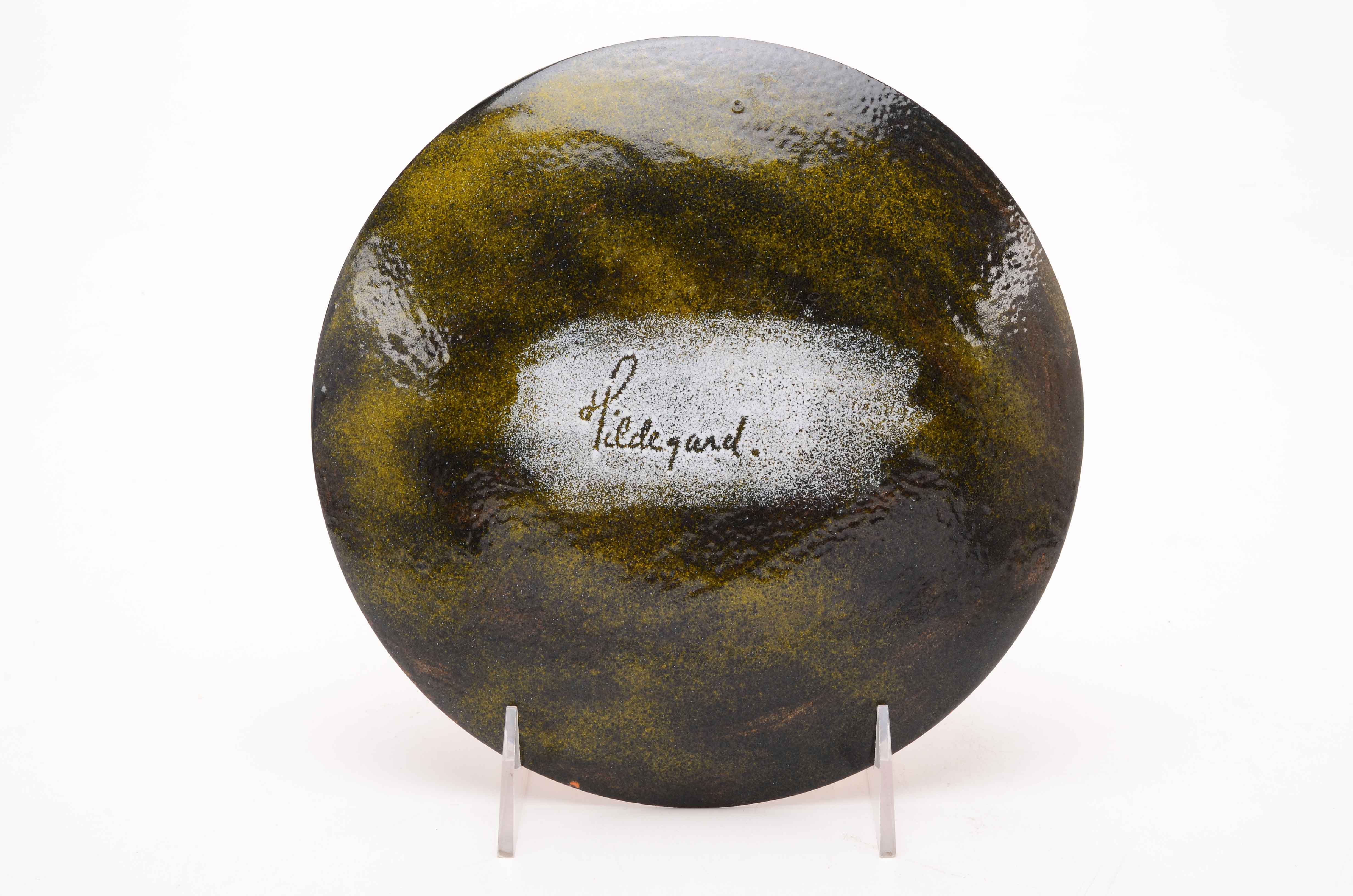 Vintage Hildegard Orange and Gold Enamel Plate