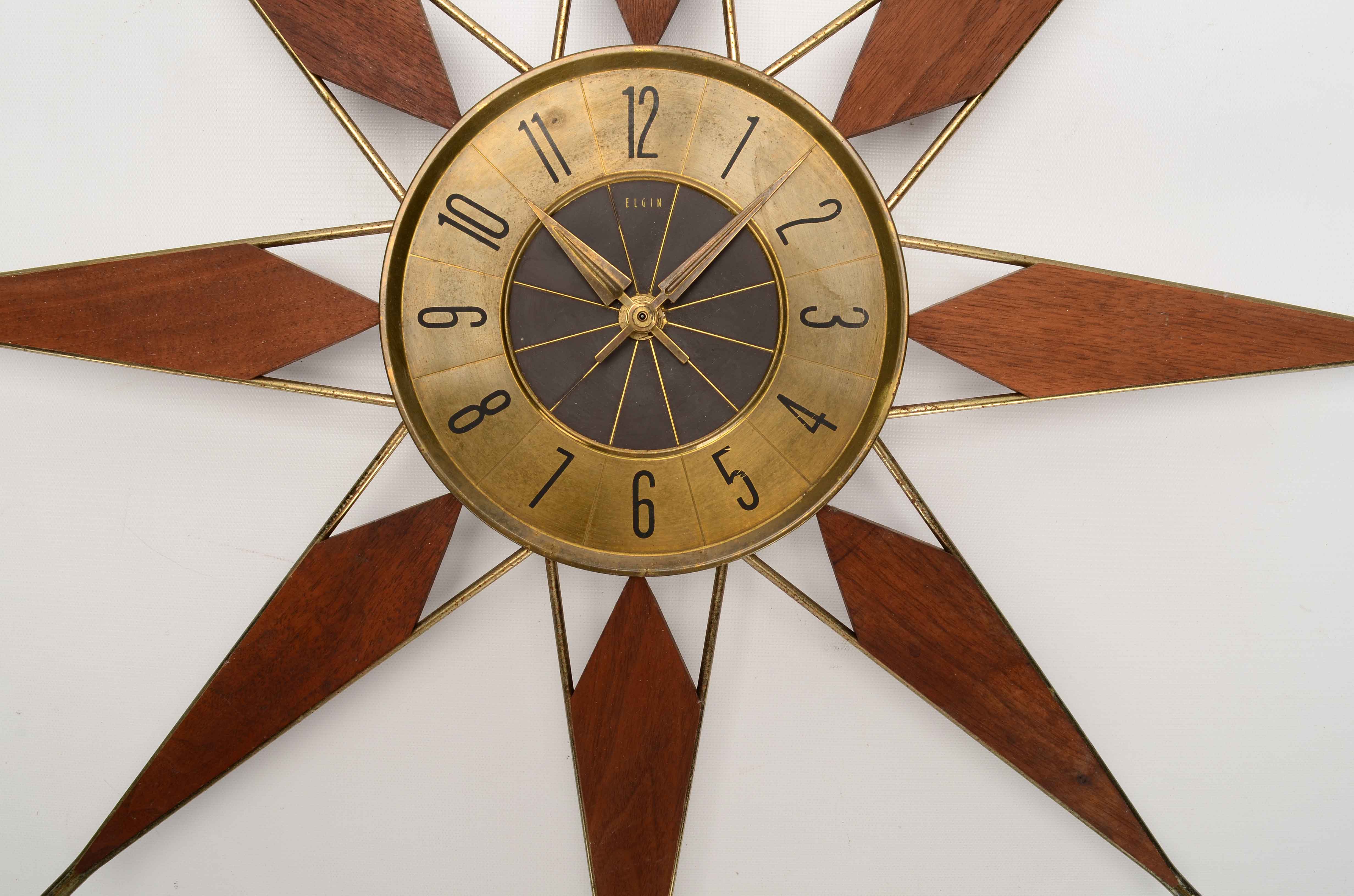 Elgin Walnut Sunburst Wall Clock