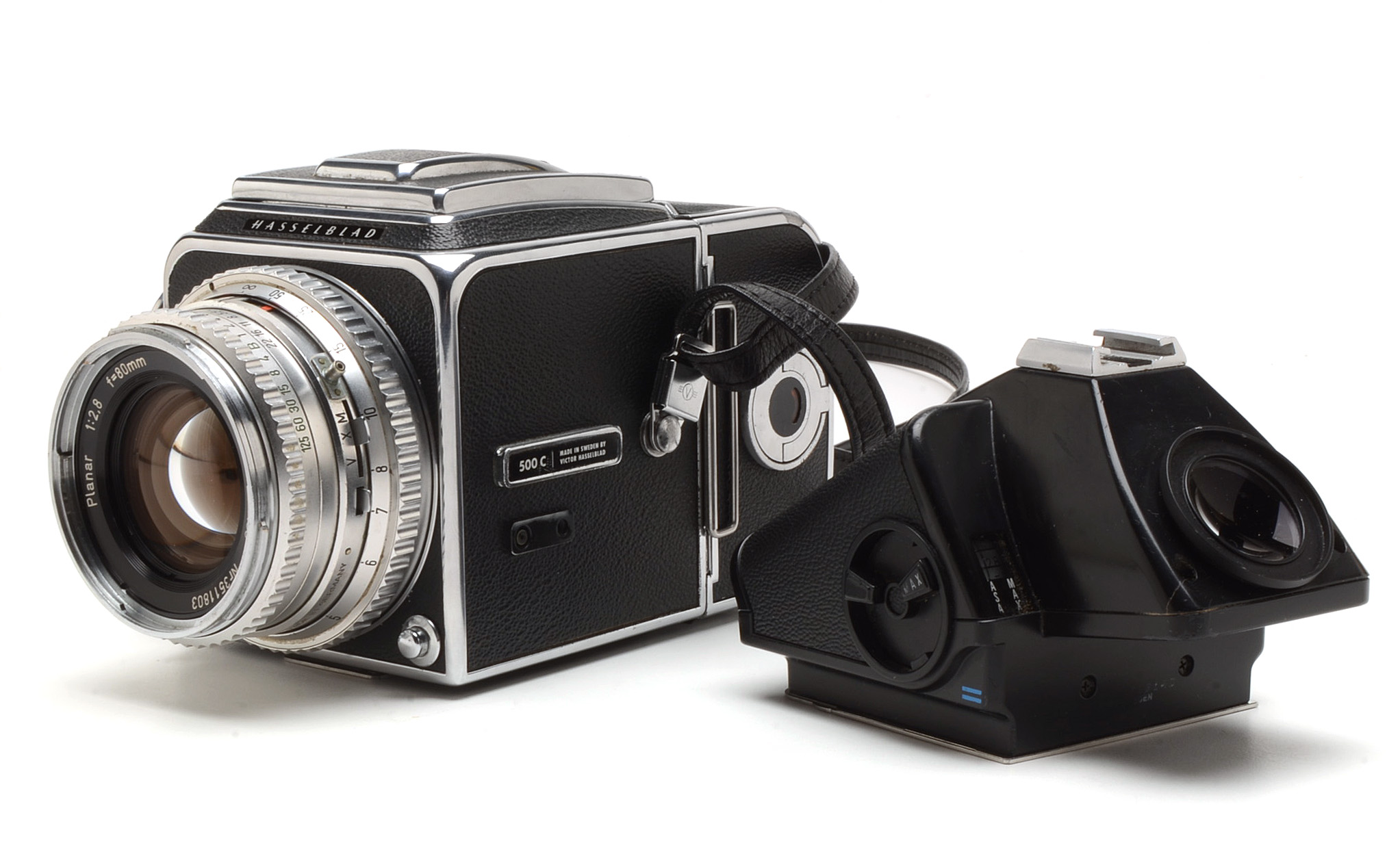 Hasselblad 500C SLR, 80MM lens, Viewfinder and Camera Bag