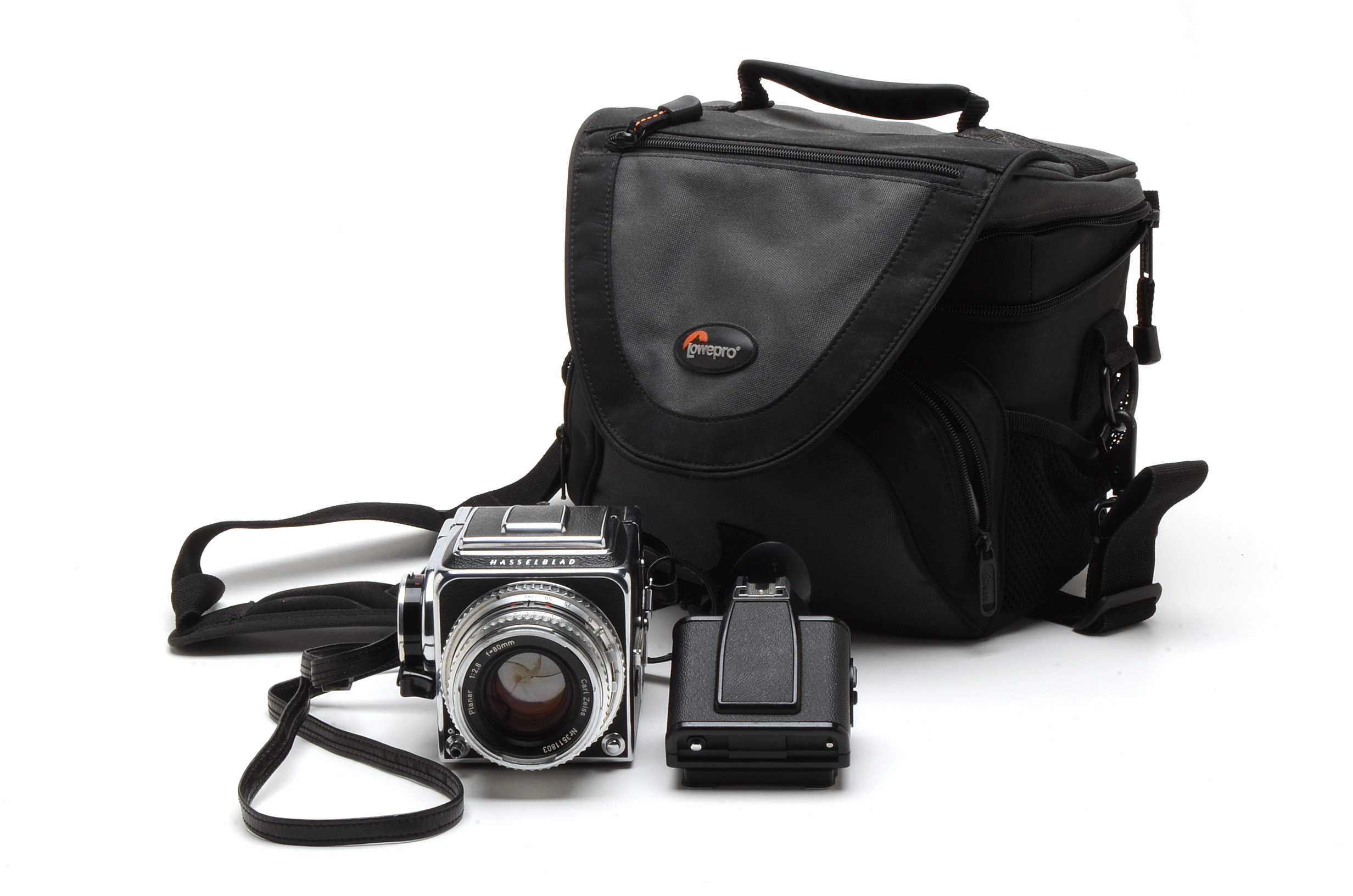 Hasselblad 500C SLR, 80MM lens, Viewfinder and Camera Bag