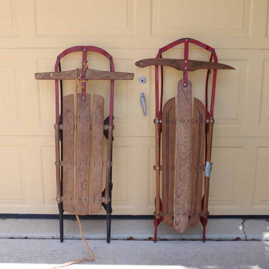 Pair of Vintage Wood and Metal Sleds