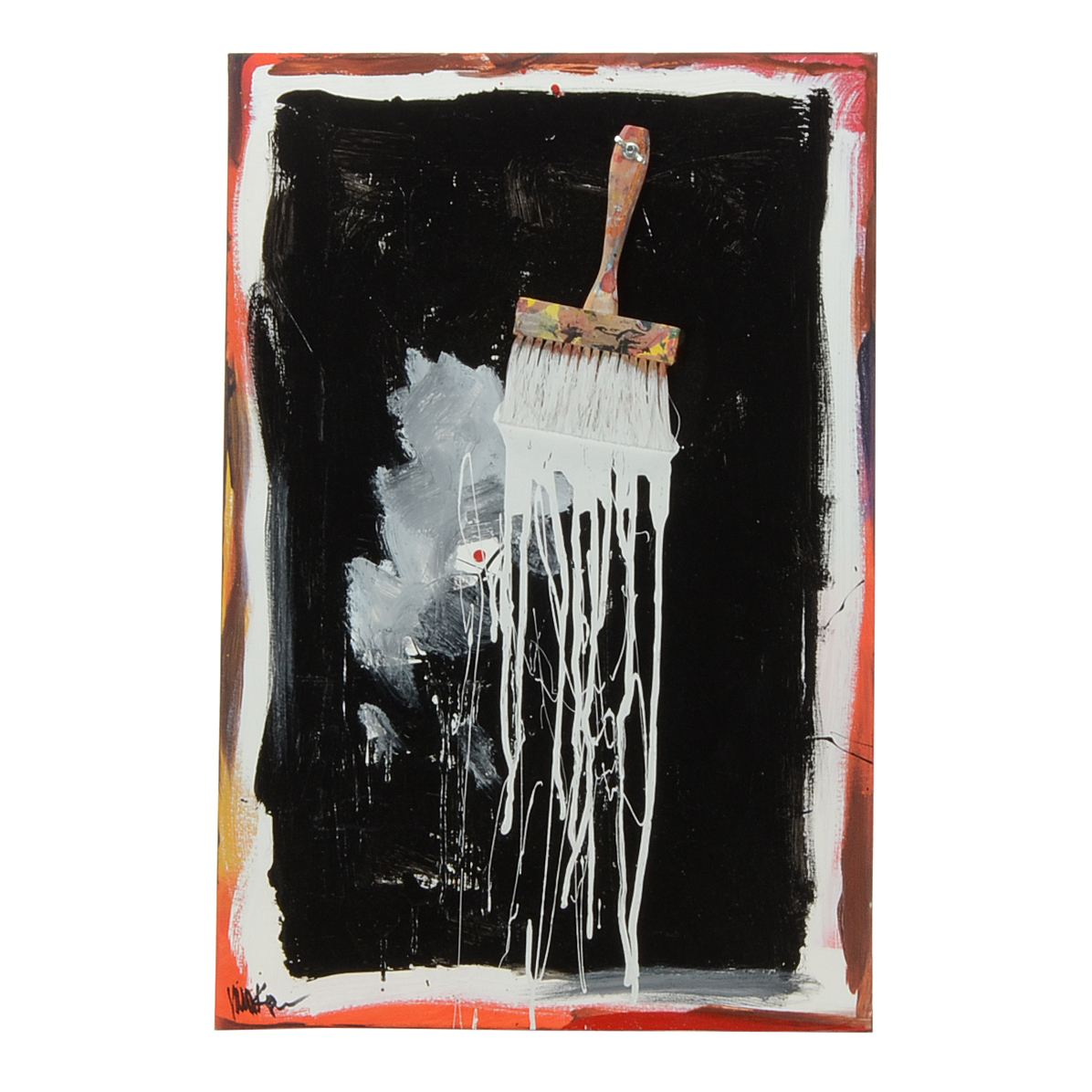 Robbie Kemper Original Acrylic Modernist Combine Painting on Canvas "Paint Brush with Drips"
