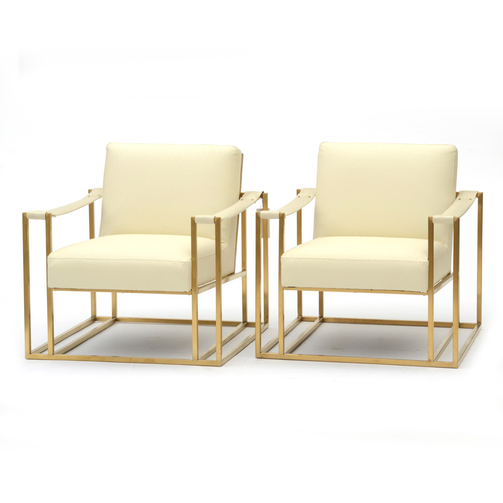 Pair of TOV "Baxter" Brass Framed Lounge Chairs