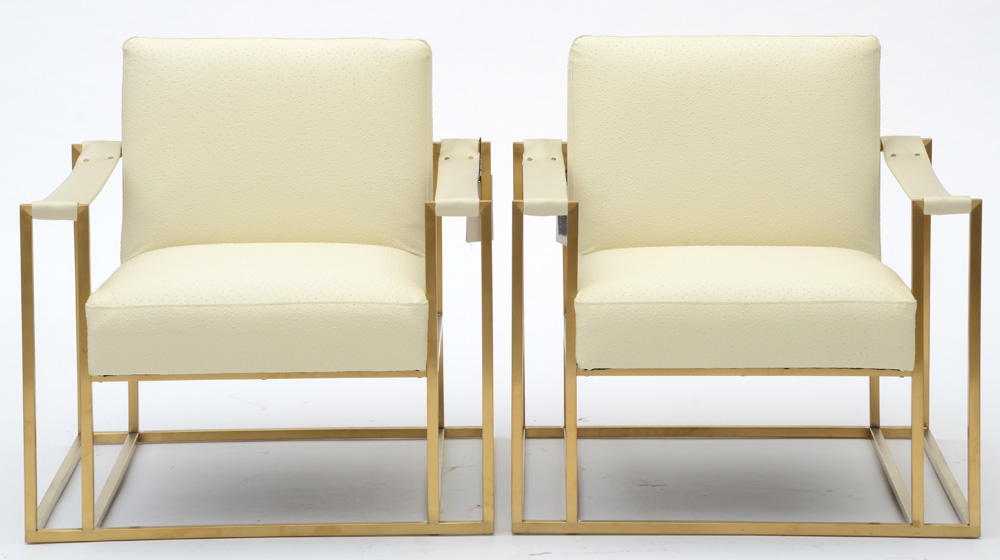 Pair of TOV "Baxter" Brass Framed Lounge Chairs