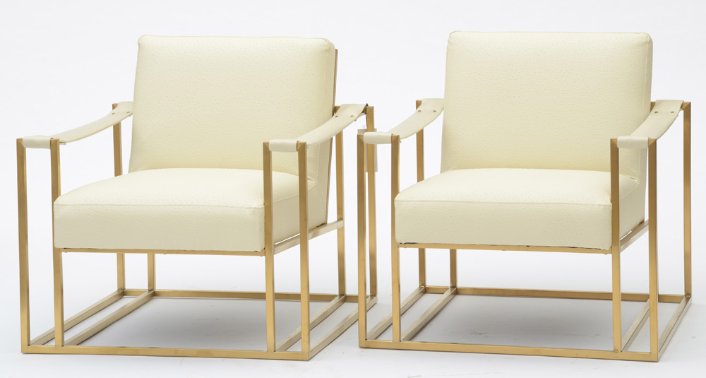 Pair of TOV "Baxter" Brass Framed Lounge Chairs