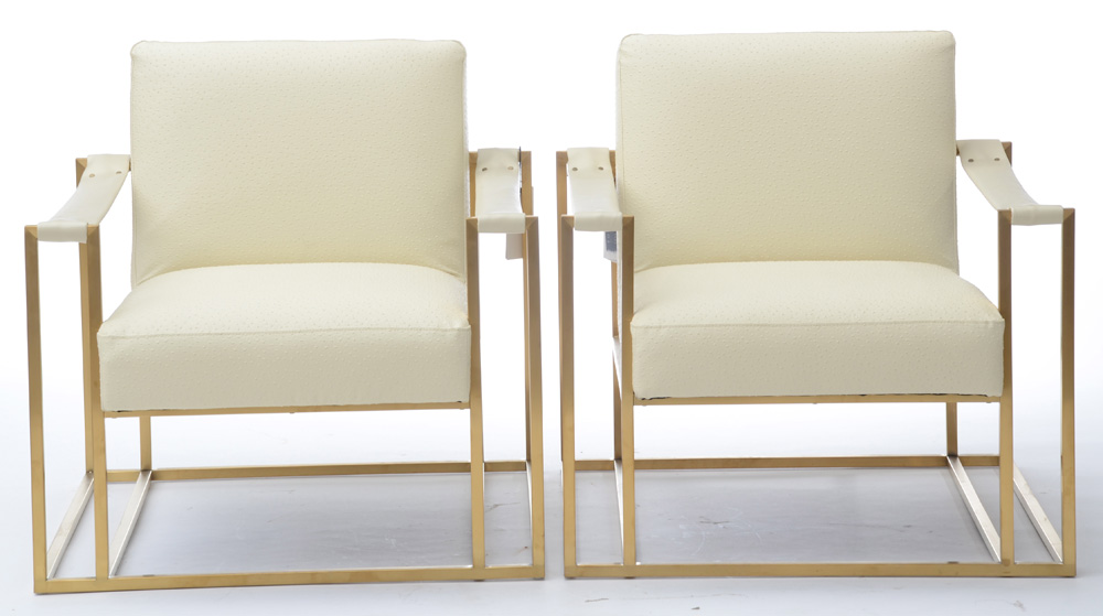 Pair of TOV "Baxter" Brass Framed Lounge Chairs
