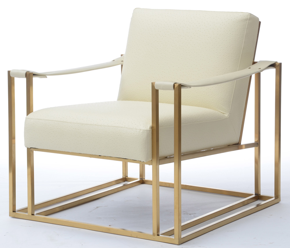Pair of TOV "Baxter" Brass Framed Lounge Chairs