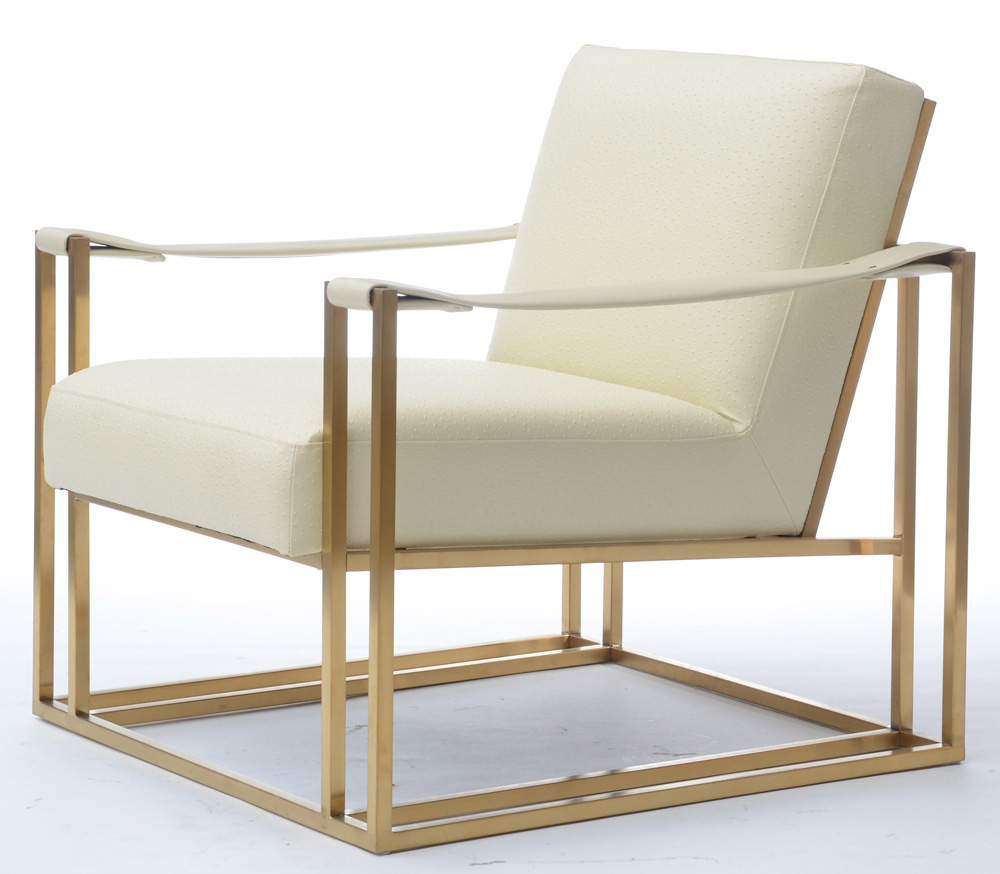 Pair of TOV "Baxter" Brass Framed Lounge Chairs