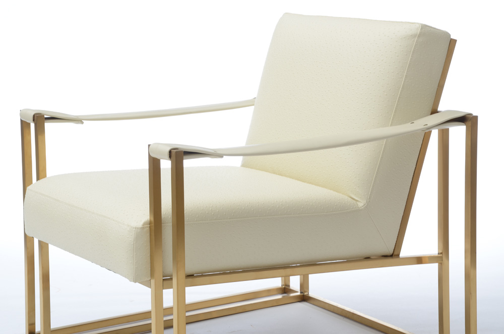 Pair of TOV "Baxter" Brass Framed Lounge Chairs