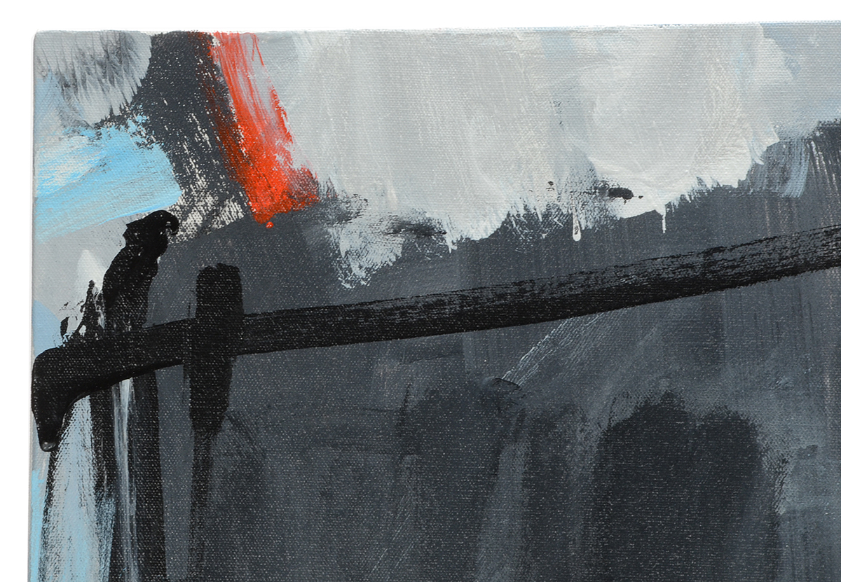 Robbie Kemper Original Abstract Acrylic on Canvas "Grays with Blue Black Orange"