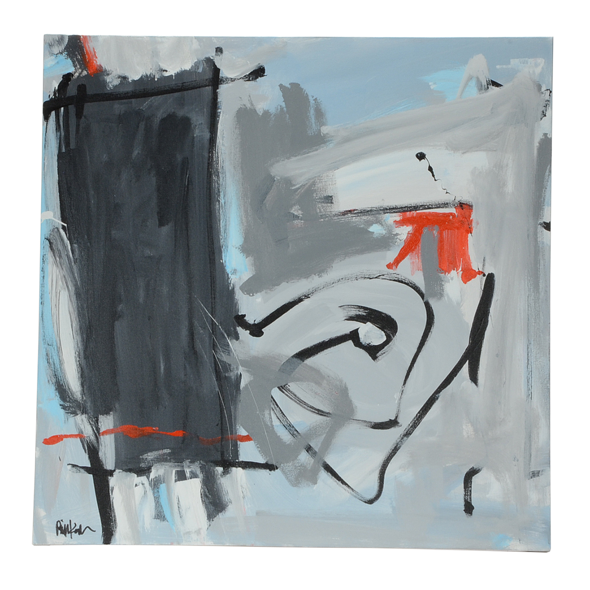 Robbie Kemper Original Abstract Acrylic on Canvas "Grays with Blue Black Orange"