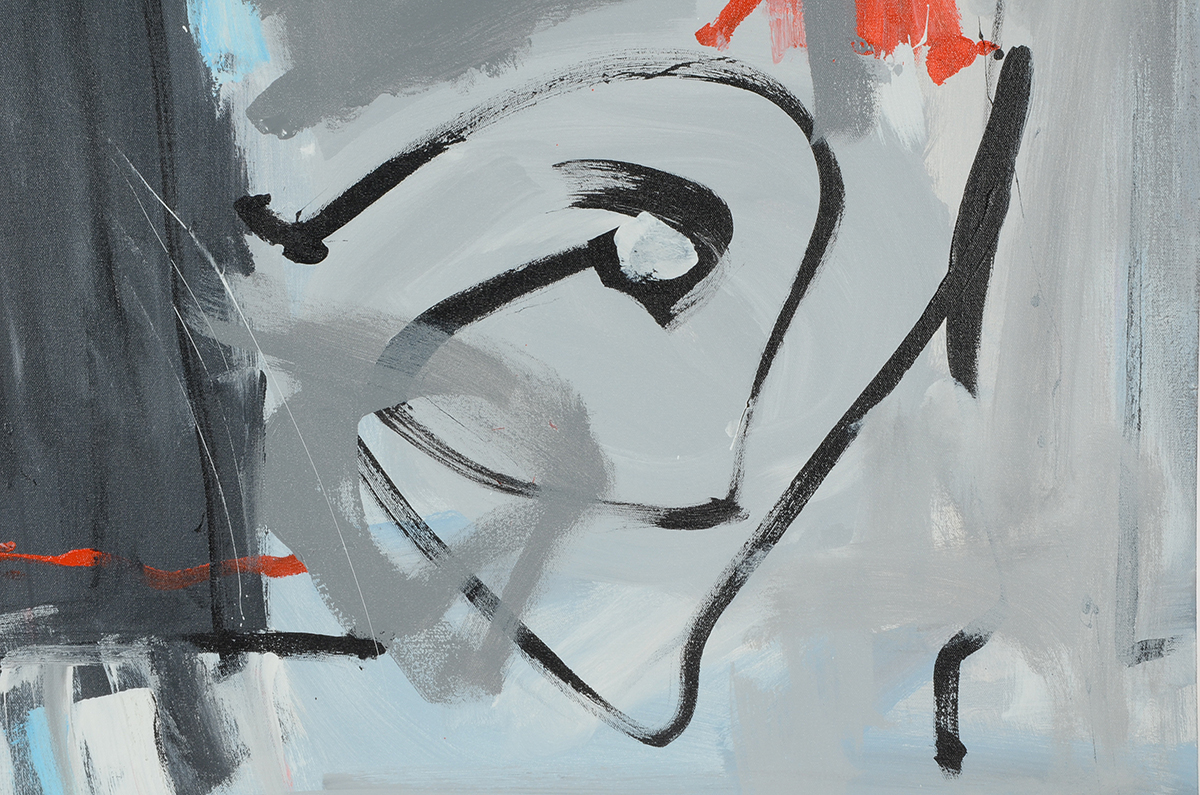 Robbie Kemper Original Abstract Acrylic on Canvas "Grays with Blue Black Orange"