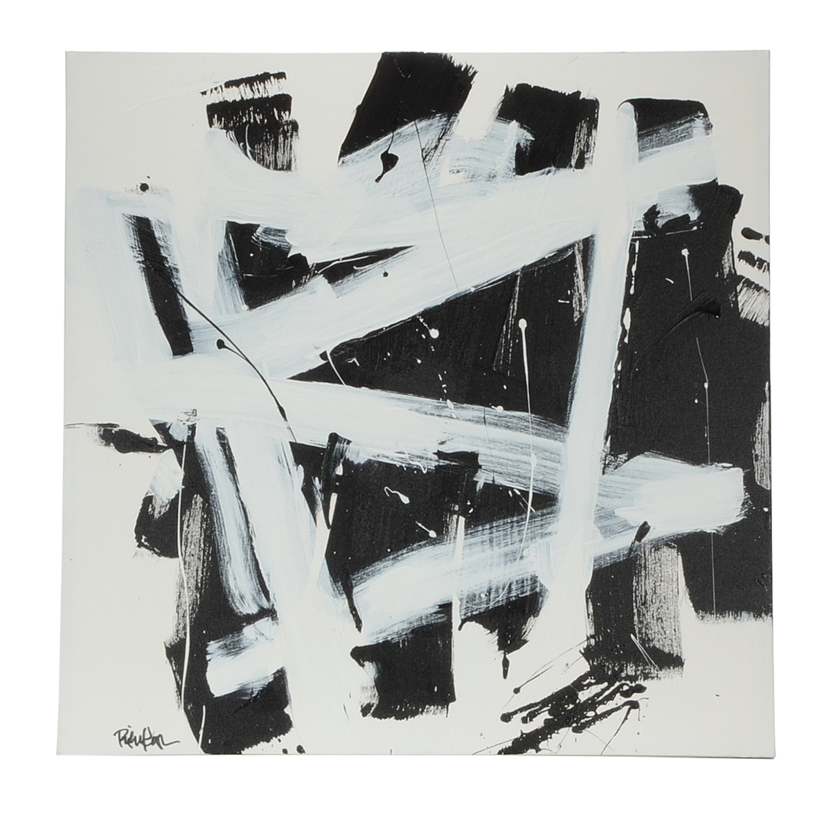 Robbie Kemper Original Abstract Acrylic on Canvas "White Diagonals Over Black"