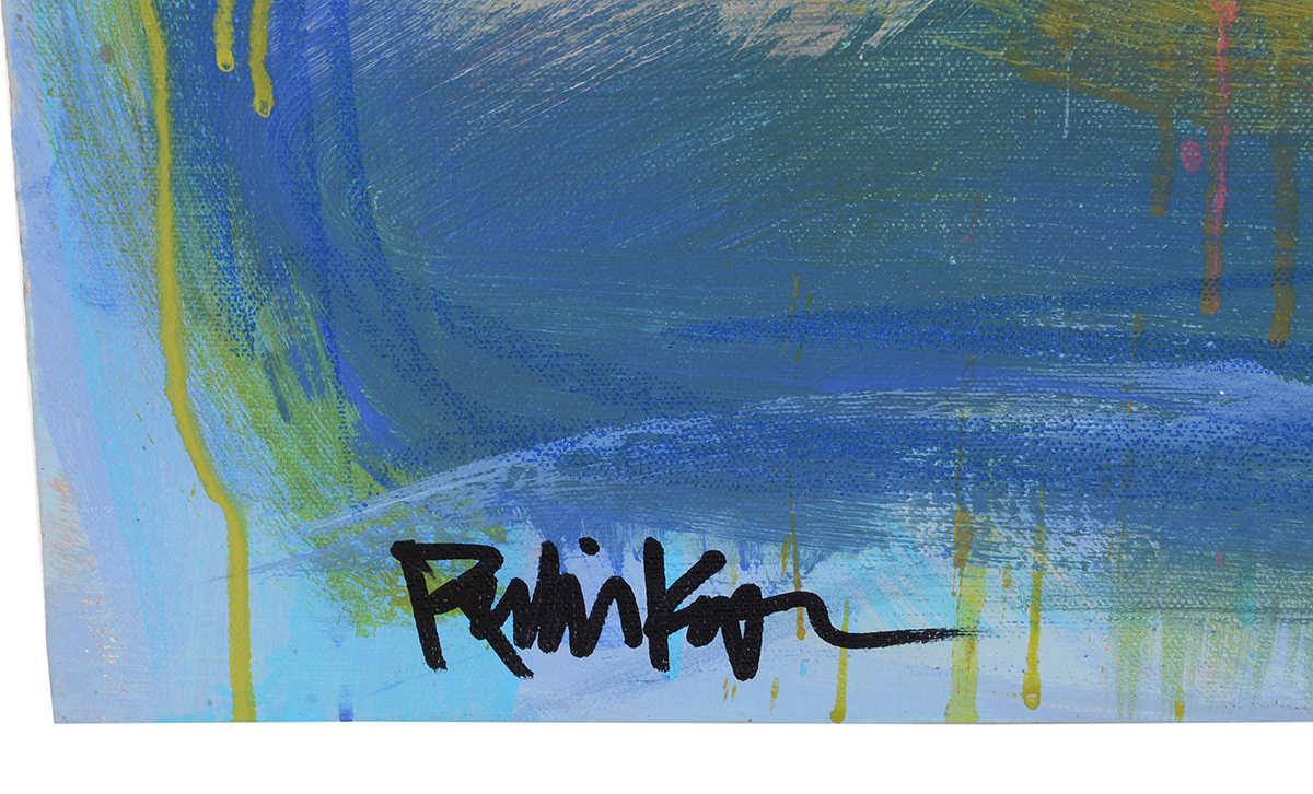 Robbie Kemper Original Abstract Mixed Media Painting "Blue Square"