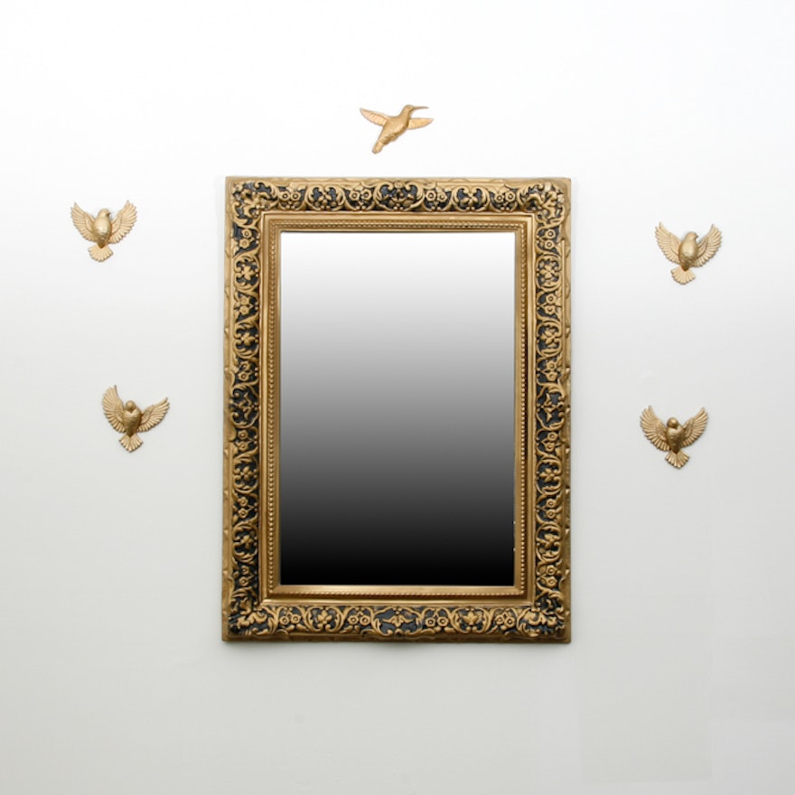 Vintage Wall Mirror with Bird Decor