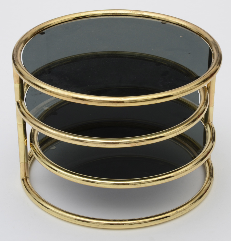 Mid Century Modern Brass Accent Table with Rotating Shelves