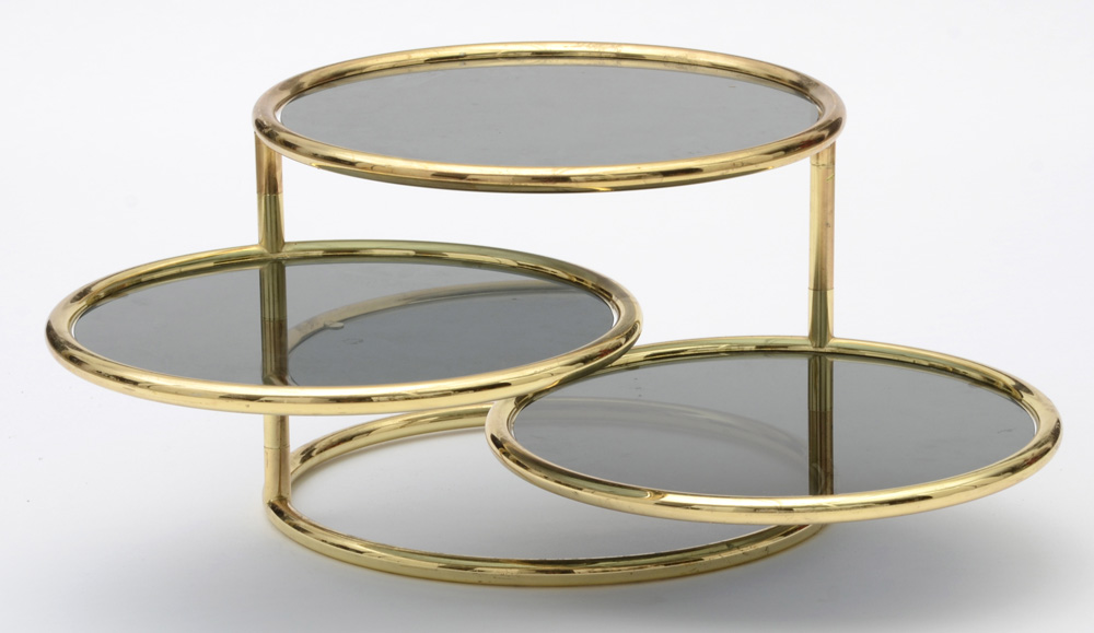 Mid Century Modern Brass Accent Table with Rotating Shelves