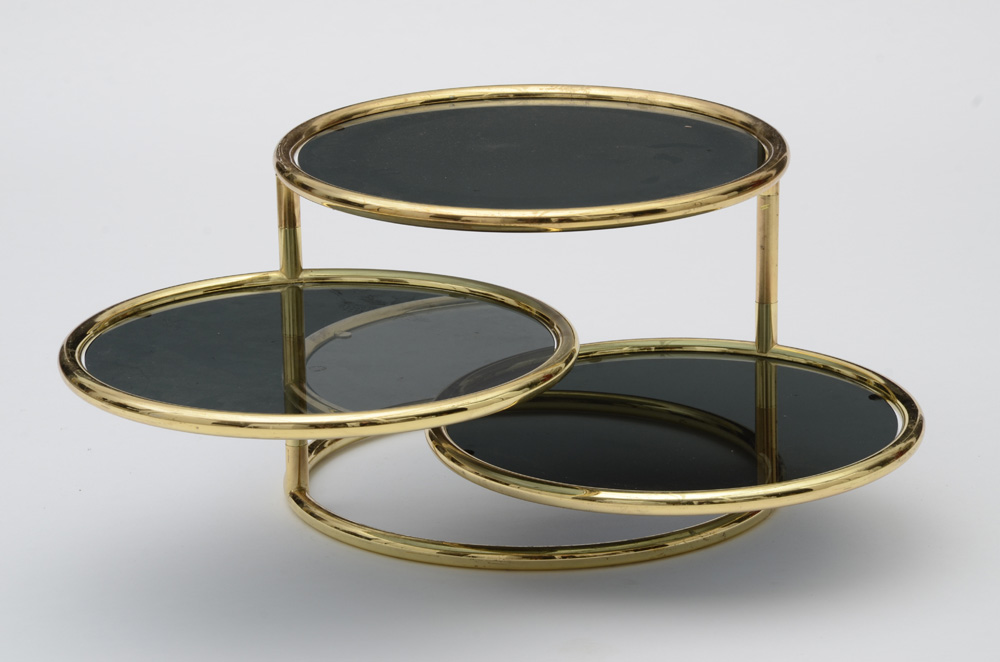 Mid Century Modern Brass Accent Table with Rotating Shelves