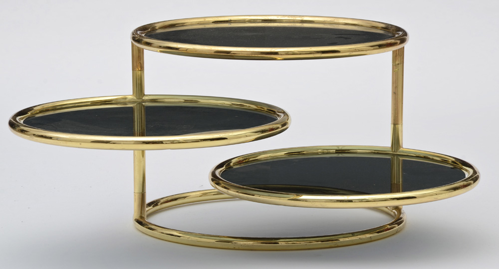 Mid Century Modern Brass Accent Table with Rotating Shelves