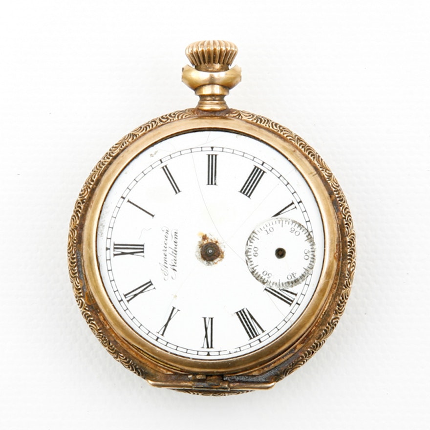 Antique American Waltham Pocket Watch with 14K Yellow Gold Case