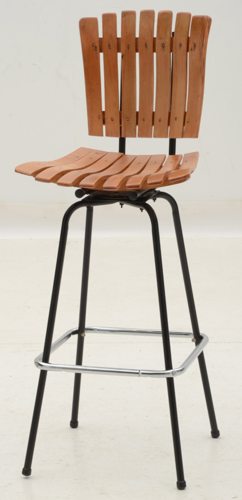 Set of Five Arthur Umanoff Style Slatted Bar Stools