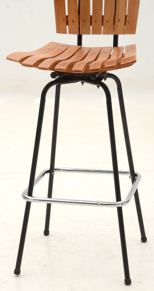 Set of Five Arthur Umanoff Style Slatted Bar Stools