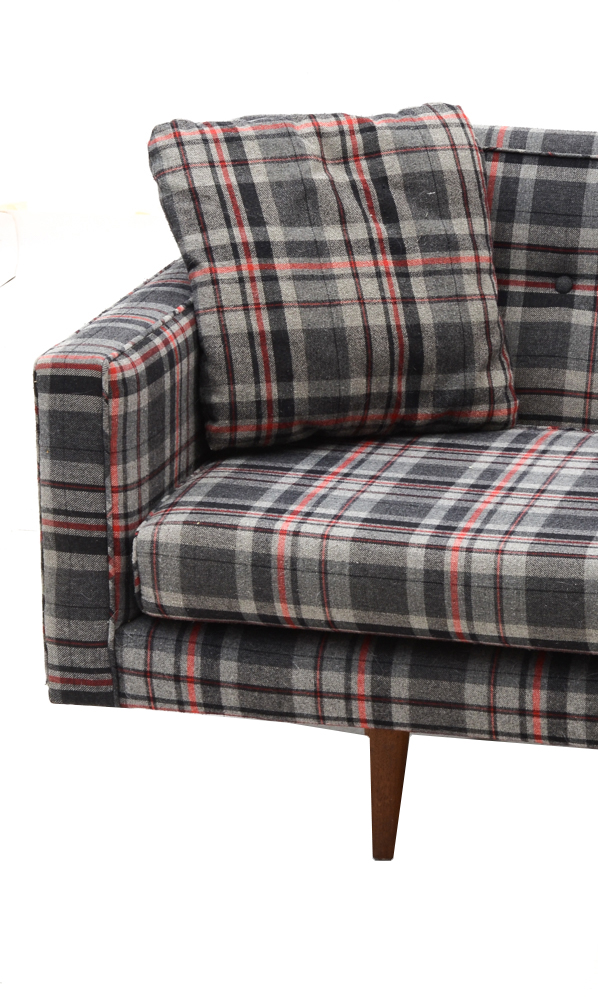 Mid Century Modern Wool Plaid Sofa