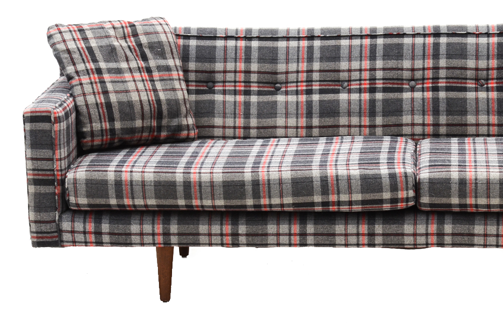 Mid Century Modern Wool Plaid Sofa