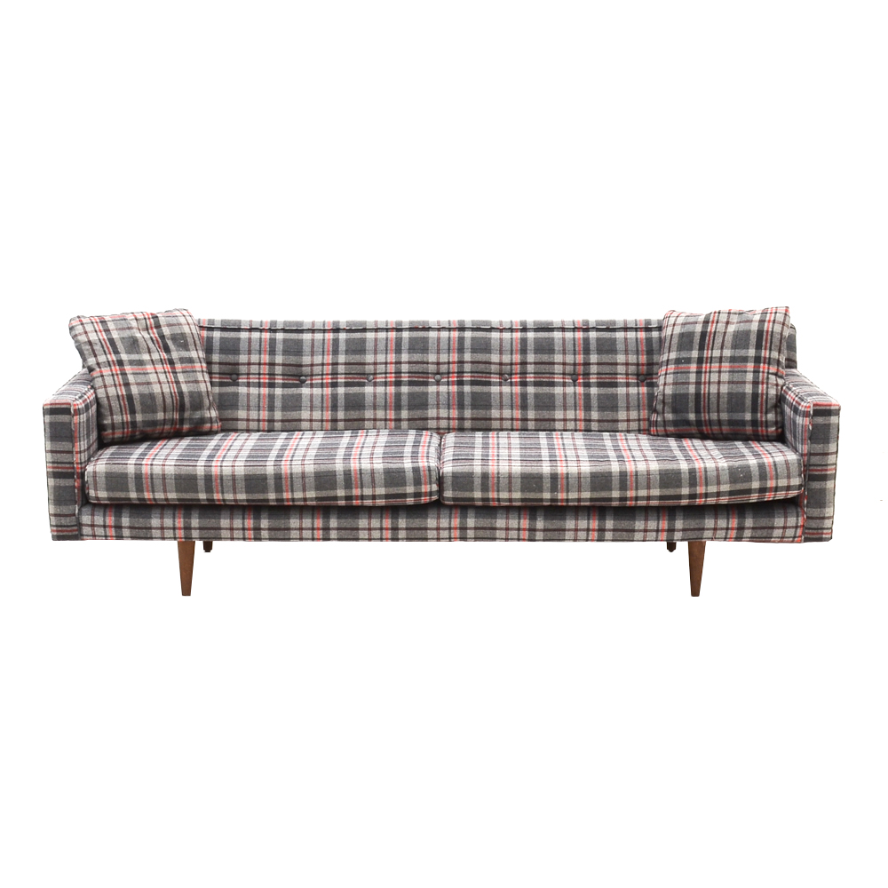 Mid Century Modern Wool Plaid Sofa
