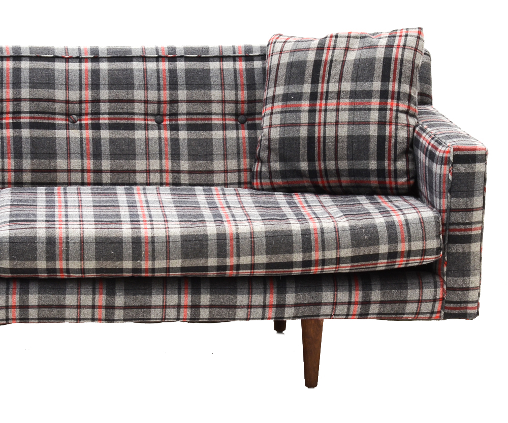 Mid Century Modern Wool Plaid Sofa