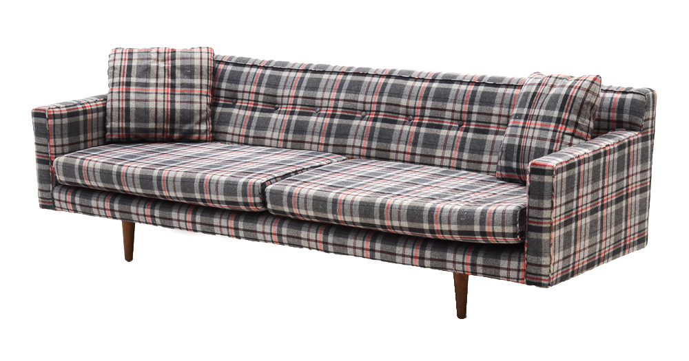 Mid Century Modern Wool Plaid Sofa