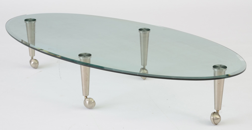 Modern Style Oval Beveled Glass Cocktail Table