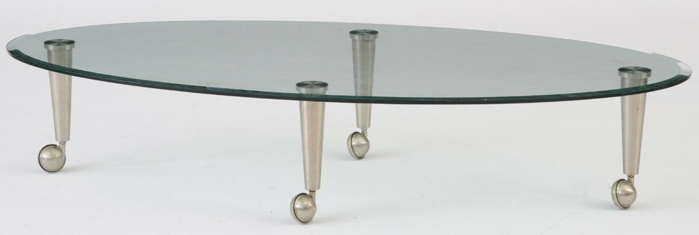 Modern Style Oval Beveled Glass Cocktail Table