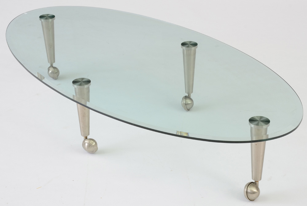 Modern Style Oval Beveled Glass Cocktail Table