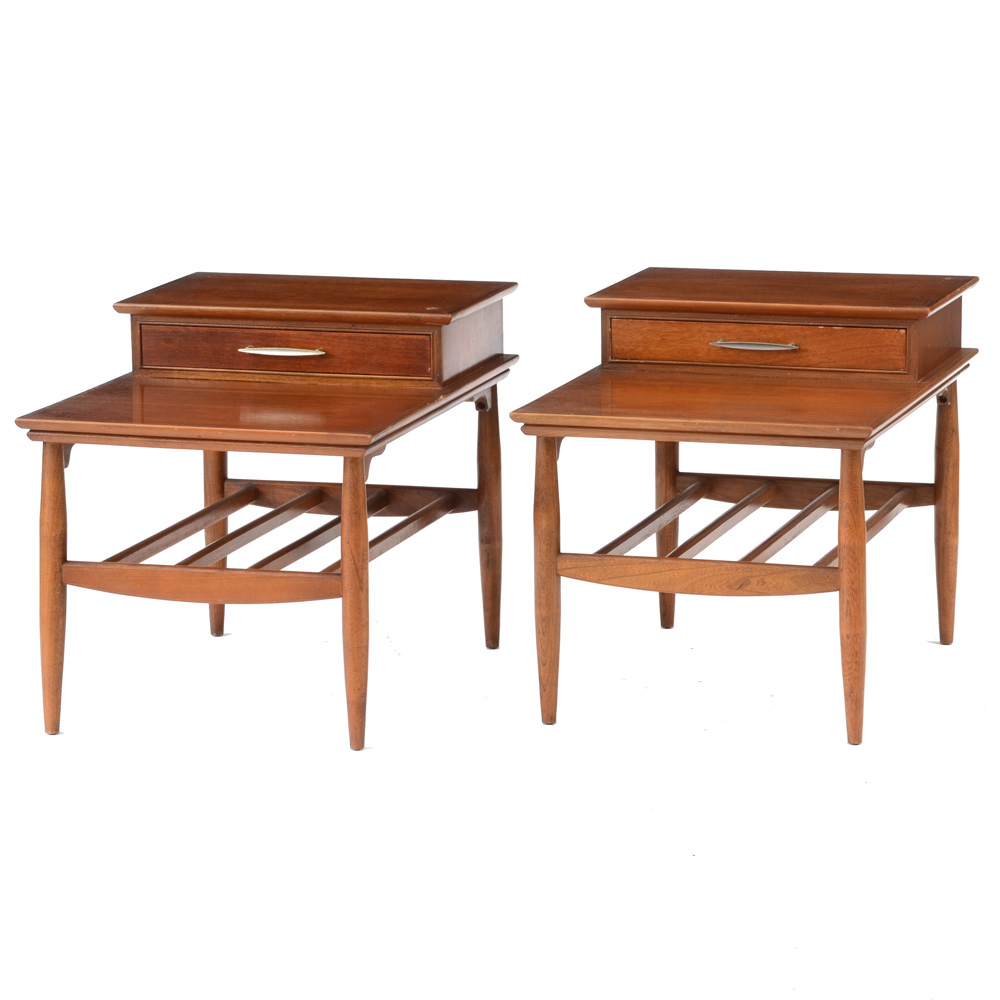 Pair of Walnut End Tables with Raised Drawer